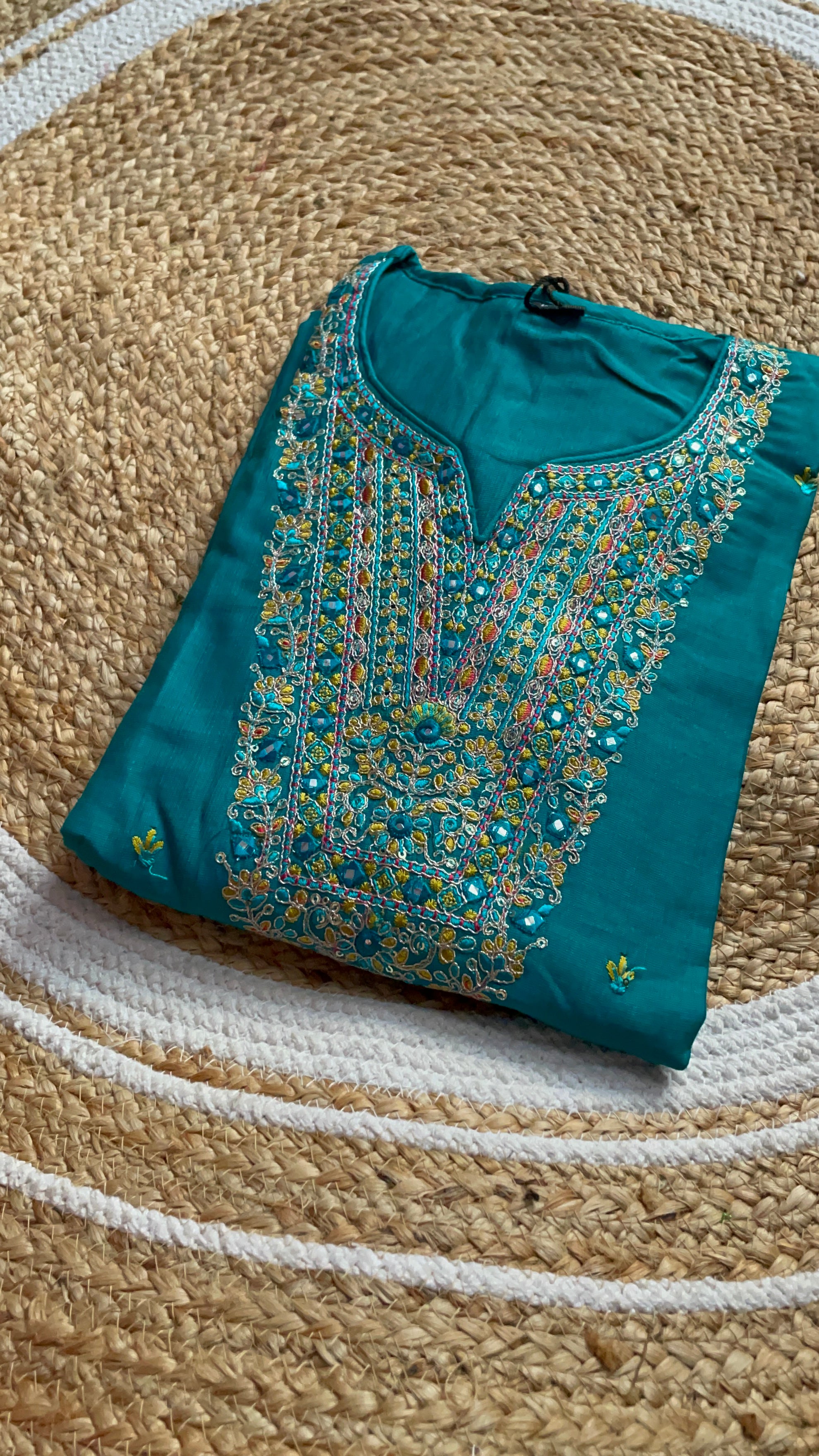 Teal Matka Silk Kurti Set with Zari and Resham Work