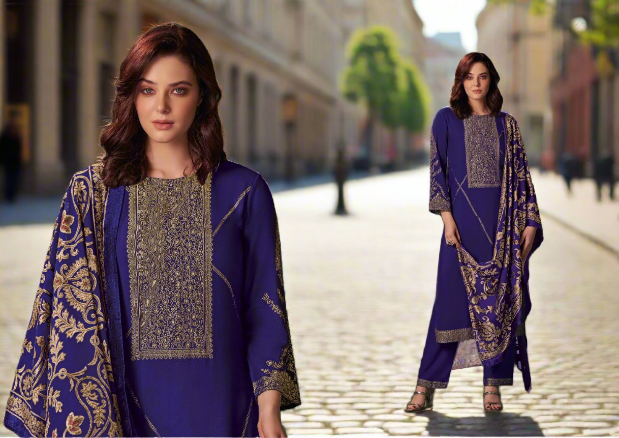 Unstitched Pashmina Jacquard Suit with Velvet Brasso Dupatta