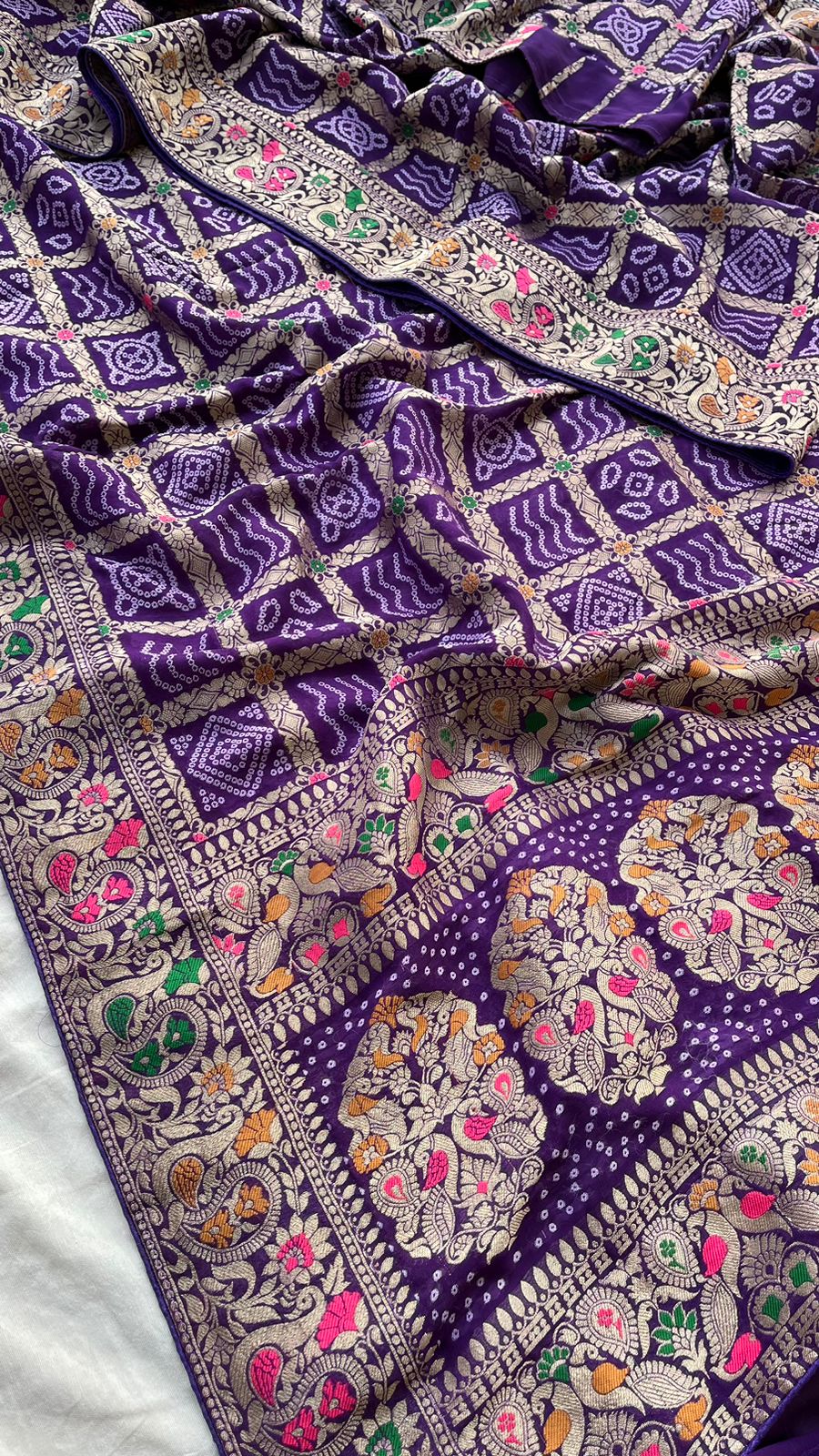 Pure Meenakari Khaddi Georgette Bandhani