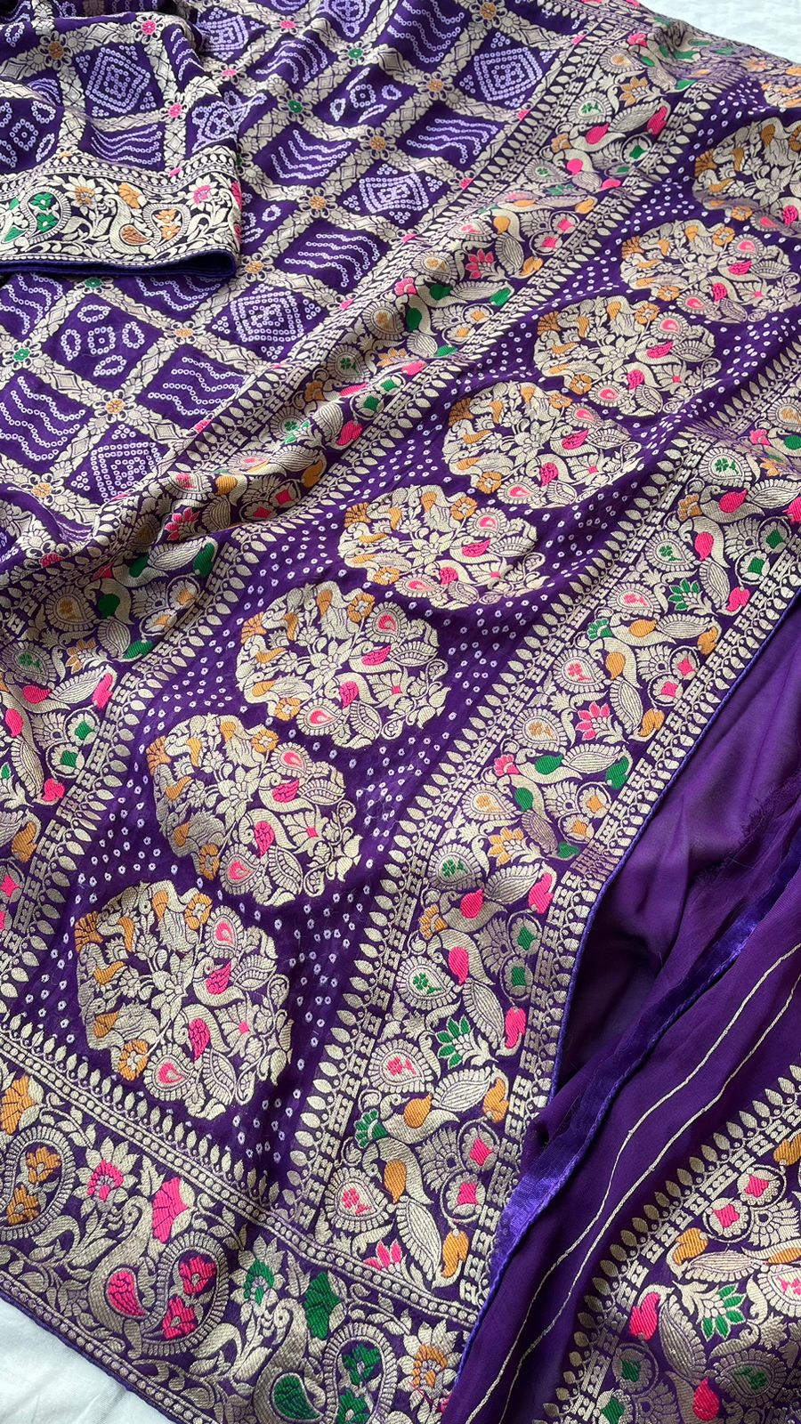 Pure Meenakari Khaddi Georgette Bandhani