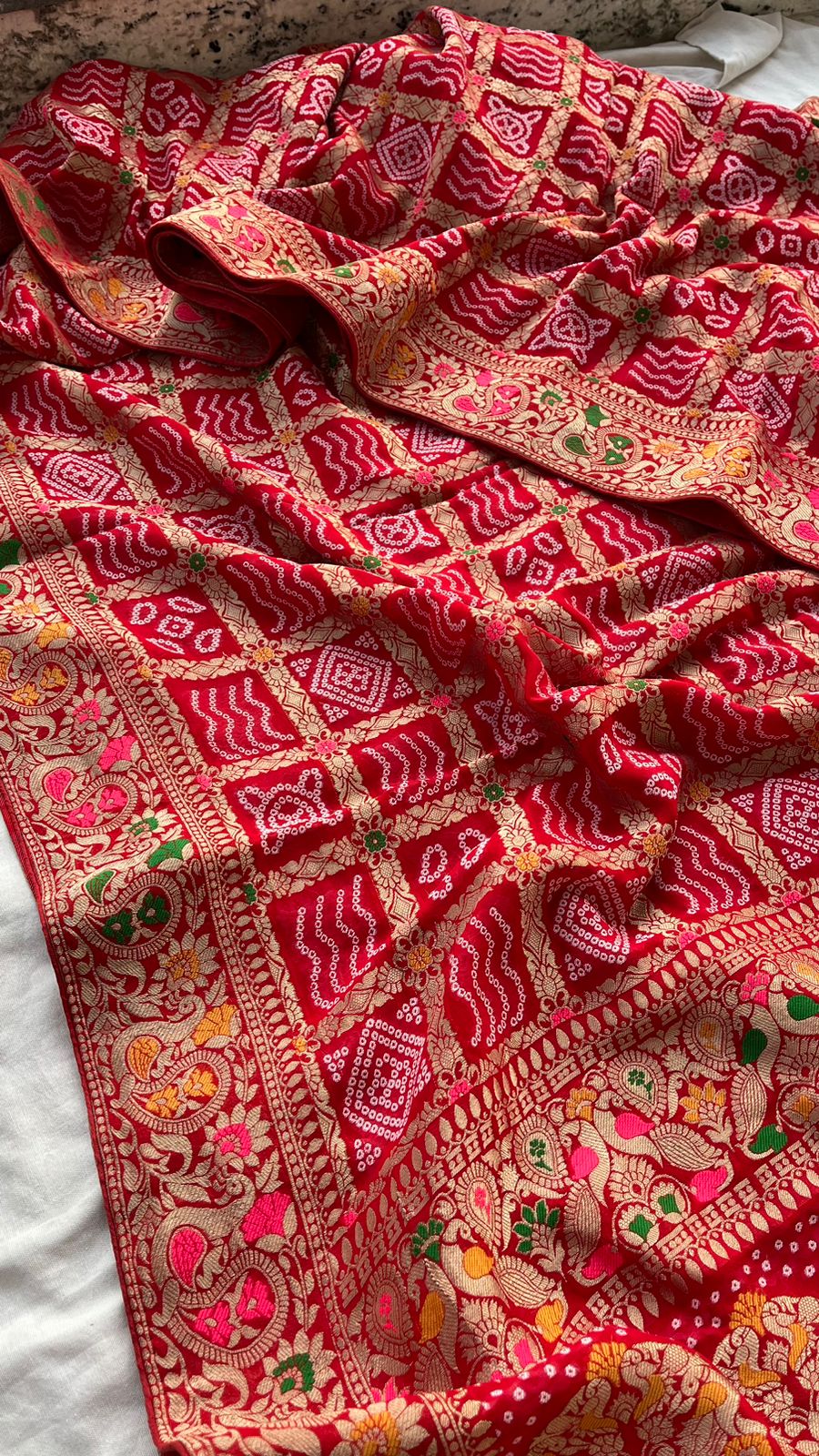 Pure Meenakari Khaddi Georgette Bandhani