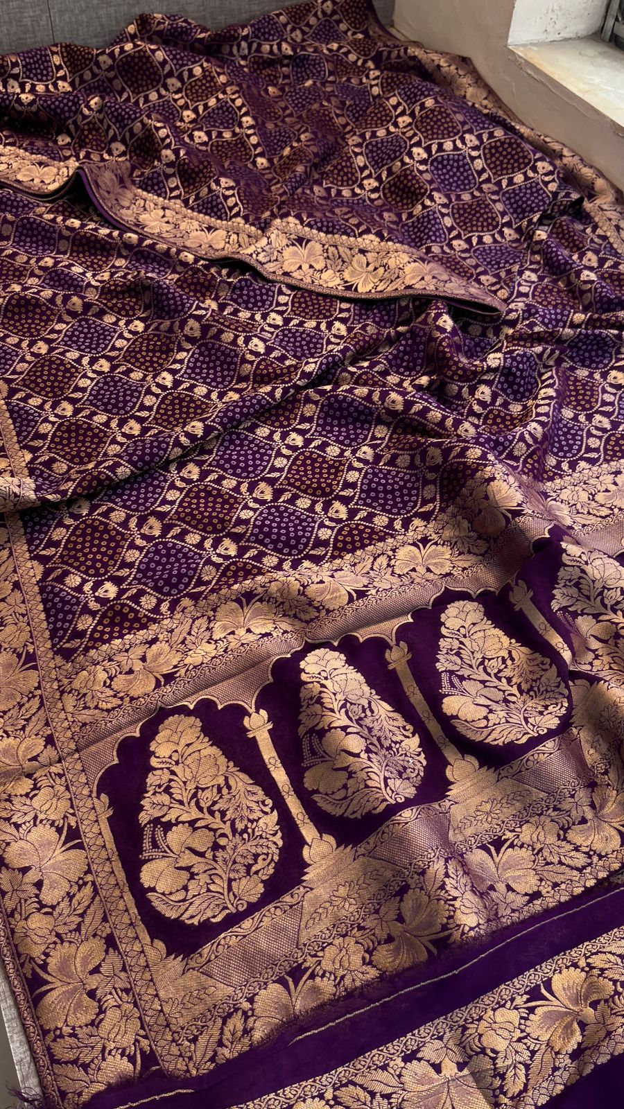 Luxurious Purple Khaddi Georgette Saree with Gold Zari Work