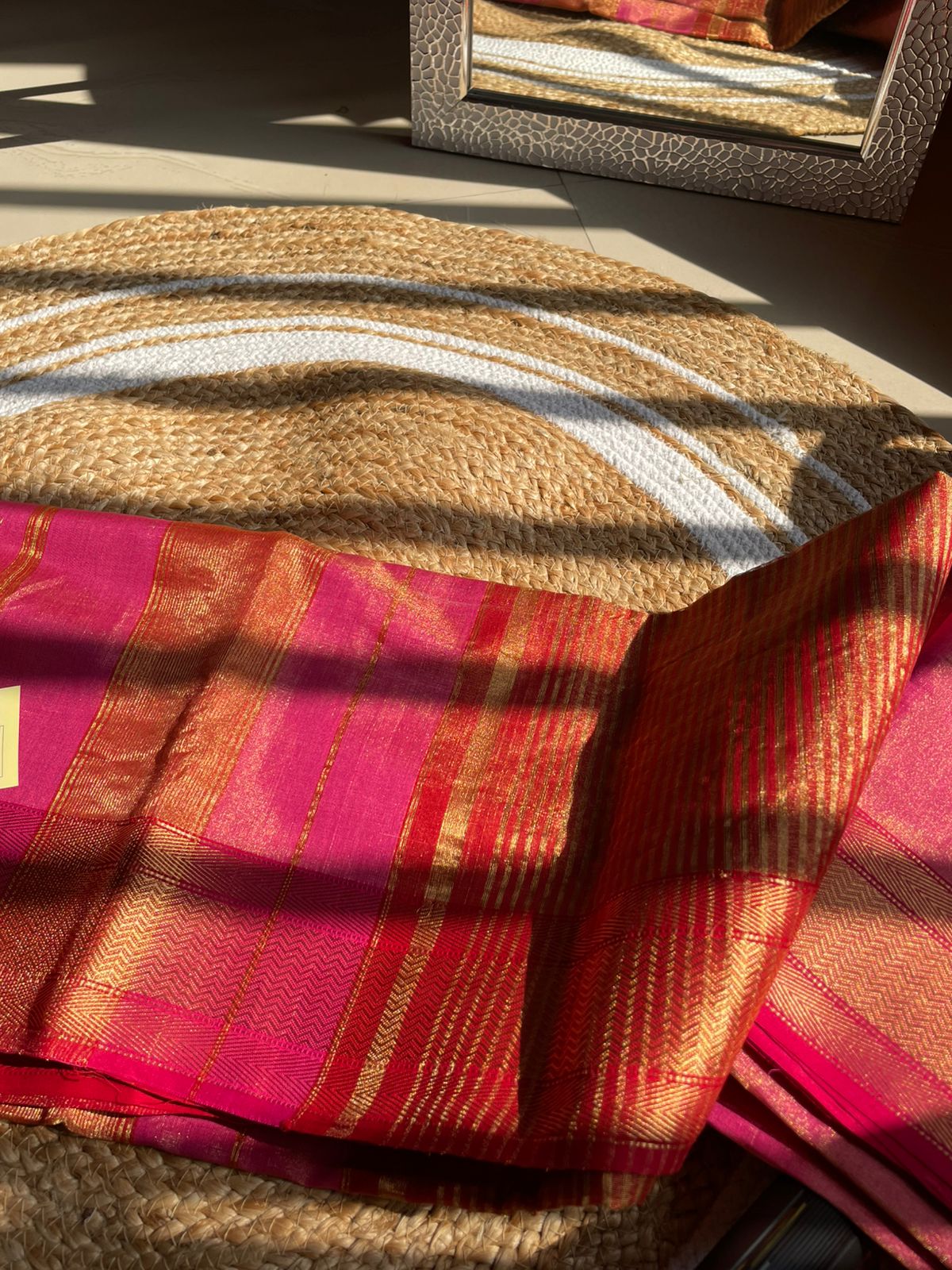 Elegant Maheshwari Tissue Silk Saree with Rich Zari Border