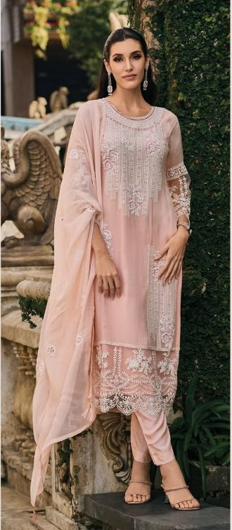 Elegant Embroidered Chinon Suit with Organza Dupatta